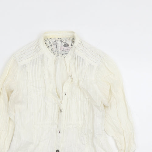 River Island Womens Ivory Striped 100% Cotton Basic Button-Up Size 10 V-Neck - Lace Detail
