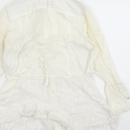 River Island Womens Ivory Striped 100% Cotton Basic Button-Up Size 10 V-Neck - Lace Detail