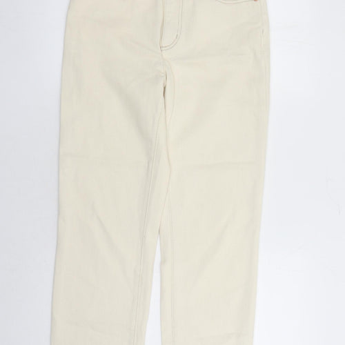 Lands' End Womens Ivory Cotton Straight Jeans Size 12 L27 in Regular Zip - Pockets