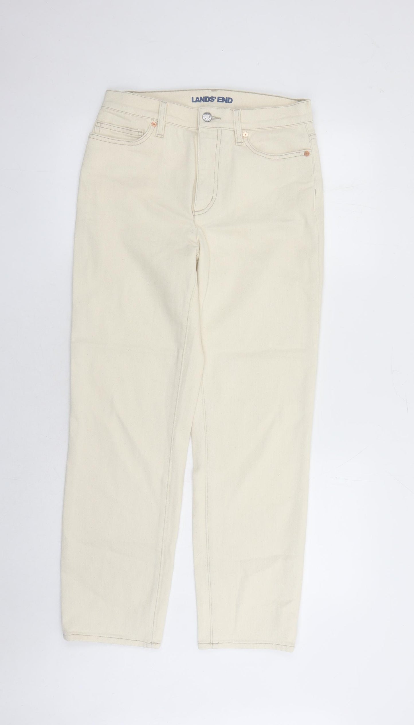 Lands' End Womens Ivory Cotton Straight Jeans Size 12 L27 in Regular Zip - Pockets