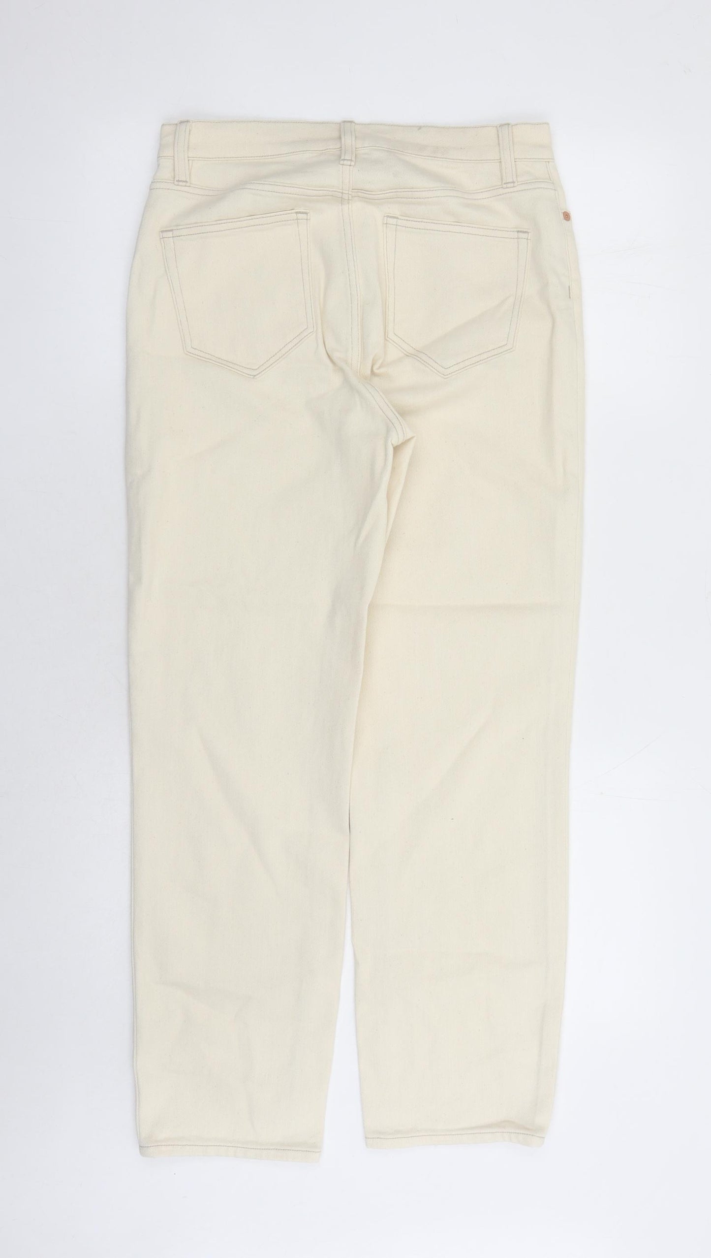 Lands' End Womens Ivory Cotton Straight Jeans Size 12 L27 in Regular Zip - Pockets