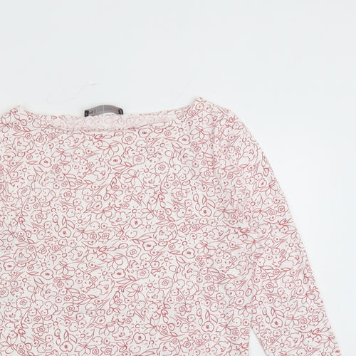 Marks and Spencer Womens White Floral Cotton Basic T-Shirt Size 12 Boat Neck