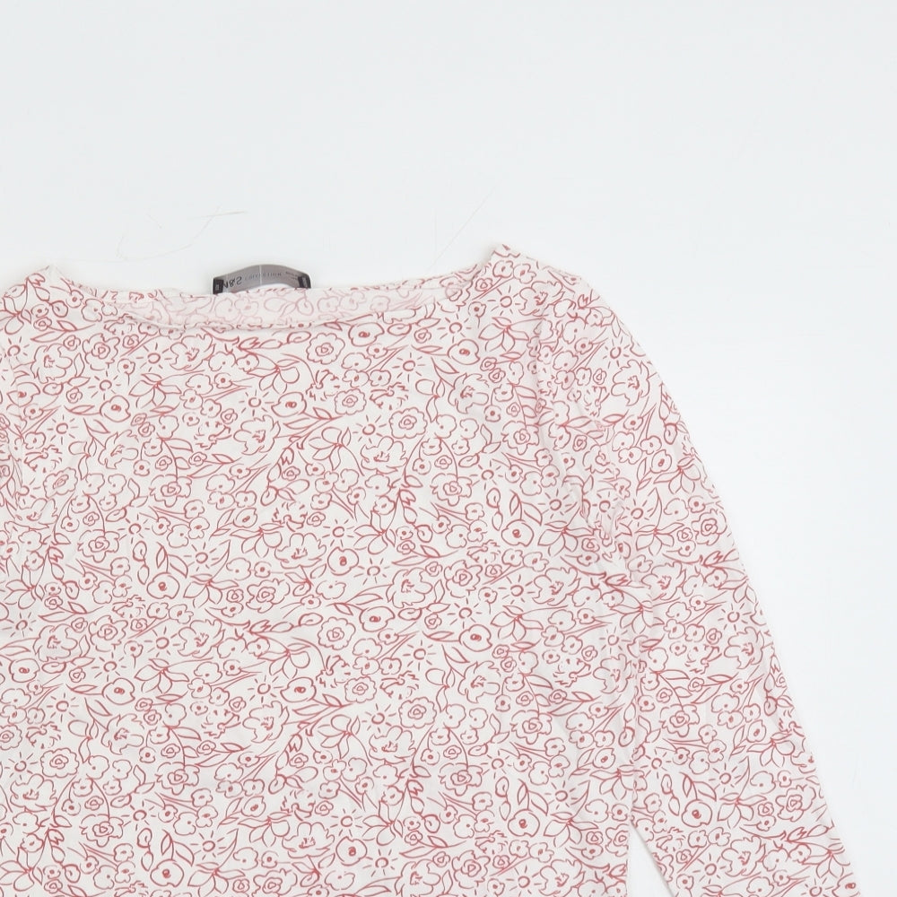 Marks and Spencer Womens White Floral Cotton Basic T-Shirt Size 12 Boat Neck