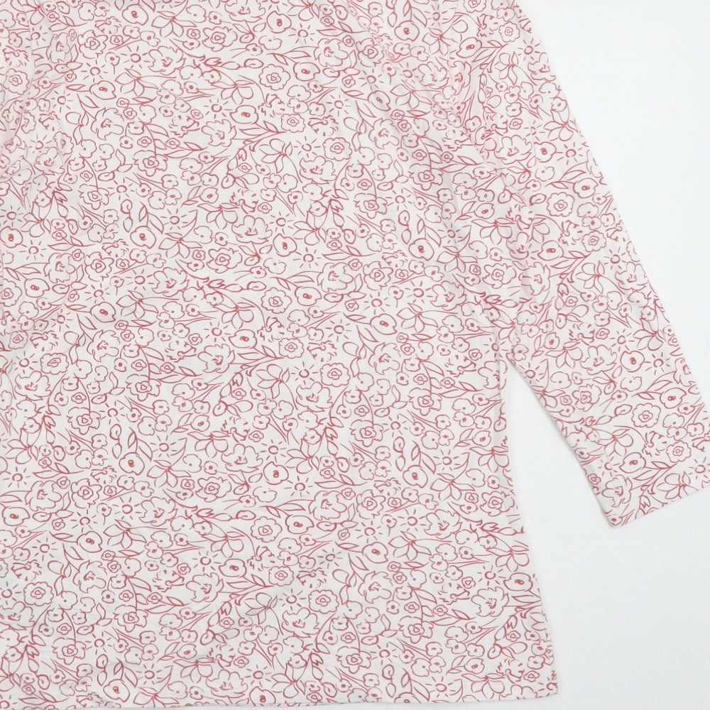 Marks and Spencer Womens White Floral Cotton Basic T-Shirt Size 12 Boat Neck