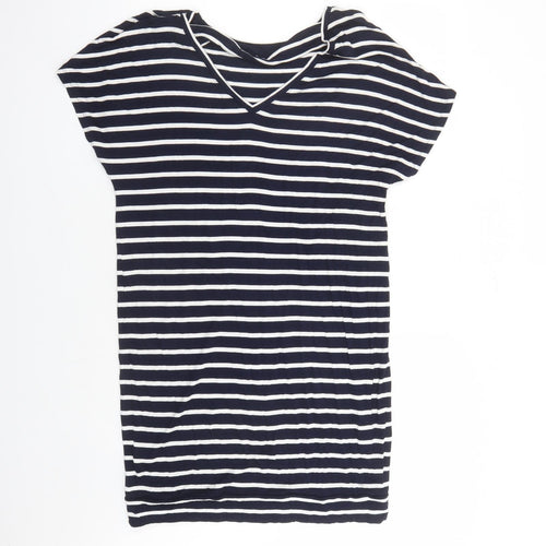 Gap Womens Blue Striped Viscose Basic T-Shirt Size M V-Neck - Long Line