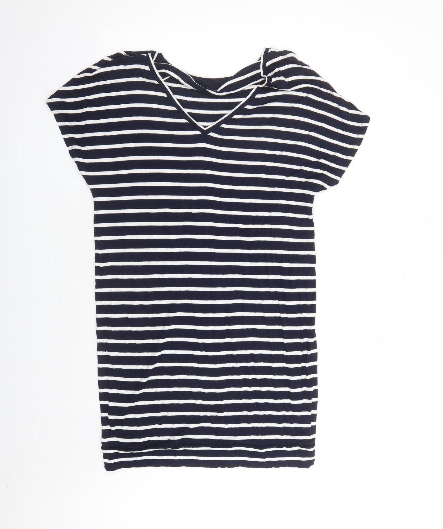 Gap Womens Blue Striped Viscose Basic T-Shirt Size M V-Neck - Long Line