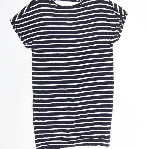 Gap Womens Blue Striped Viscose Basic T-Shirt Size M V-Neck - Long Line