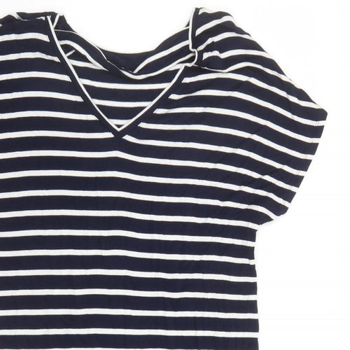 Gap Womens Blue Striped Viscose Basic T-Shirt Size M V-Neck - Long Line