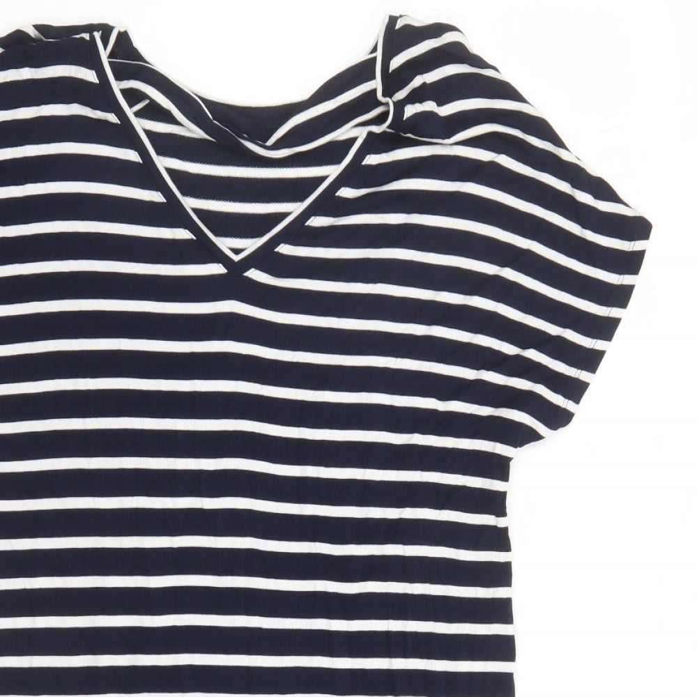 Gap Womens Blue Striped Viscose Basic T-Shirt Size M V-Neck - Long Line