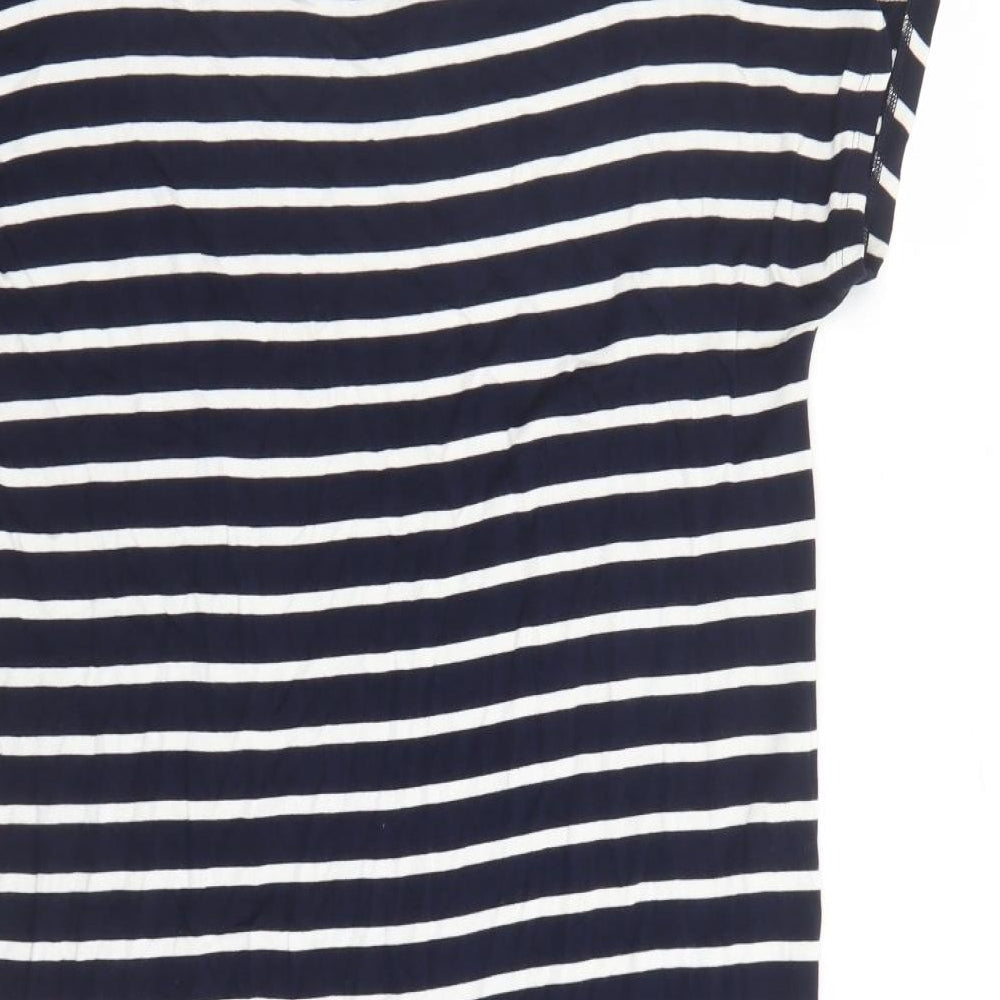 Gap Womens Blue Striped Viscose Basic T-Shirt Size M V-Neck - Long Line