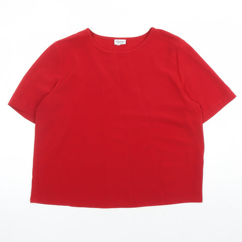 Classics Womens Red Polyester Basic Blouse Size 18 Round Neck