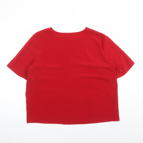 Classics Womens Red Polyester Basic Blouse Size 18 Round Neck