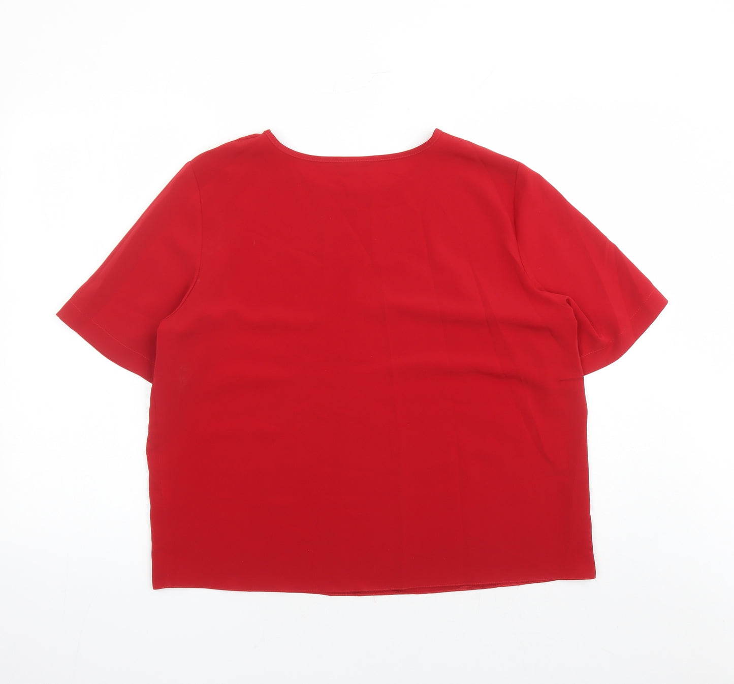 Classics Womens Red Polyester Basic Blouse Size 18 Round Neck