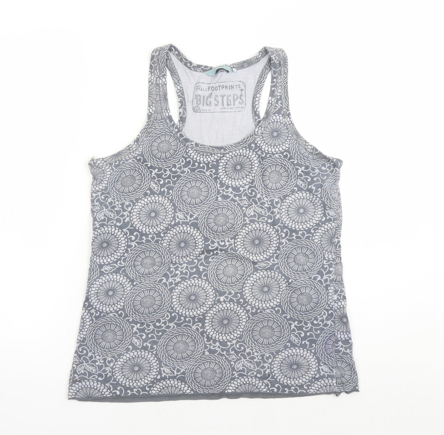 Fat Face Womens Grey Geometric 100% Cotton Basic Tank Size 14 Round Neck