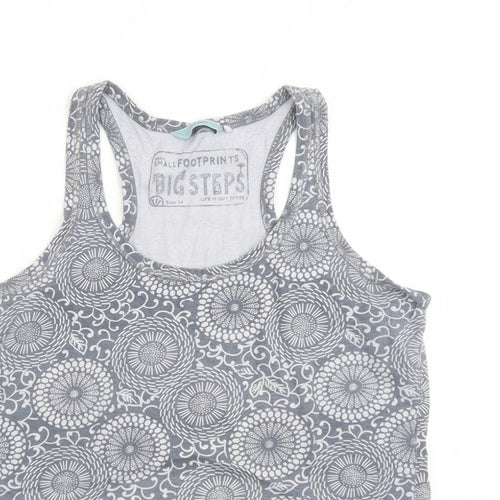 Fat Face Womens Grey Geometric 100% Cotton Basic Tank Size 14 Round Neck