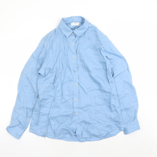 Uniqlo Womens Blue Linen Basic Button-Up Size M Collared
