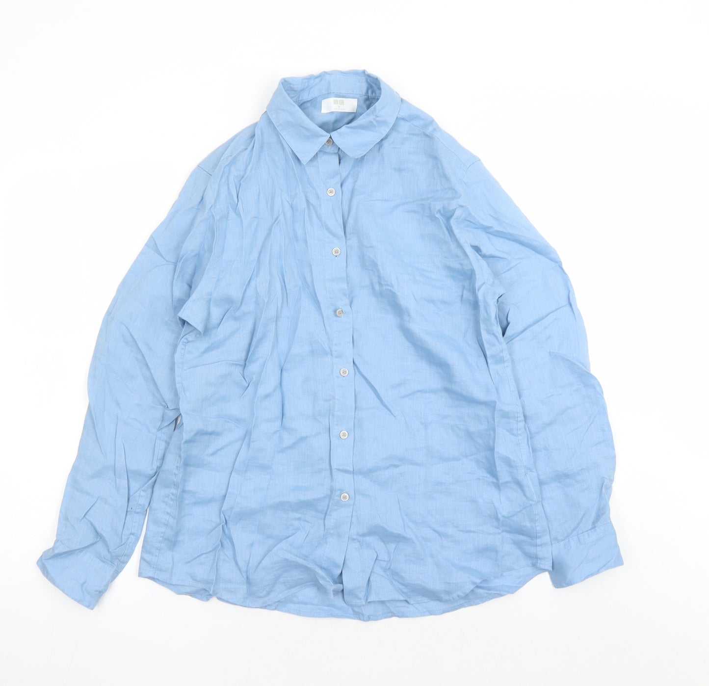 Uniqlo Womens Blue Linen Basic Button-Up Size M Collared