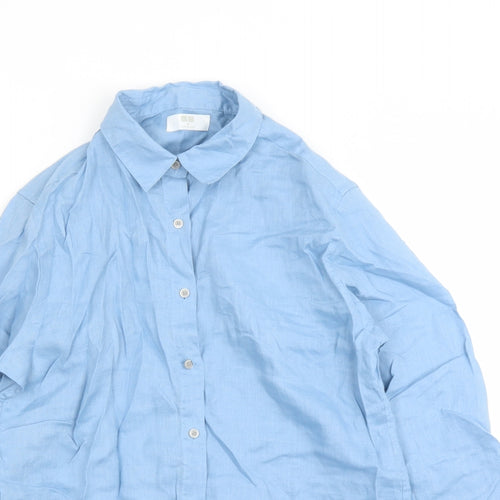 Uniqlo Womens Blue Linen Basic Button-Up Size M Collared