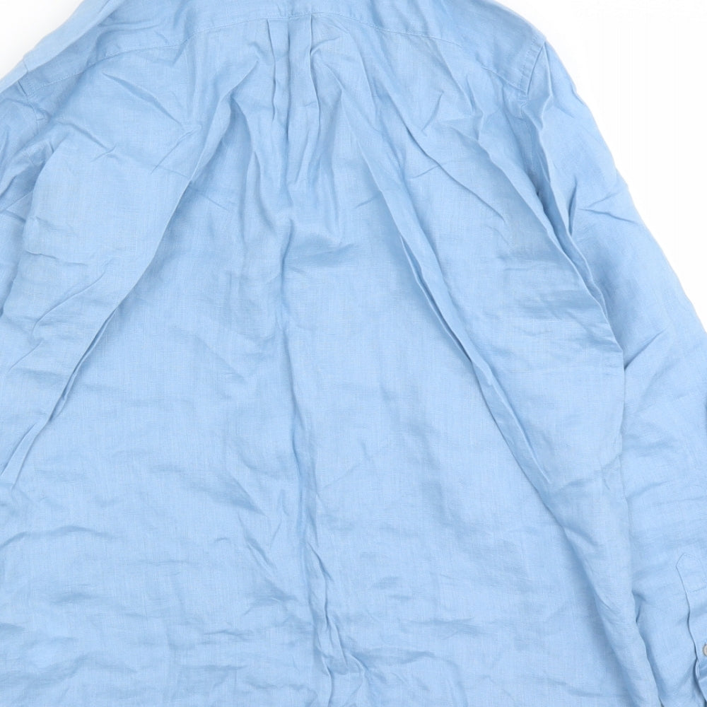 Uniqlo Womens Blue Linen Basic Button-Up Size M Collared