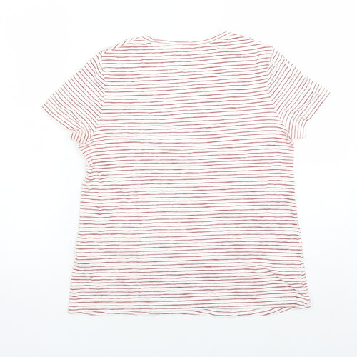 Marks and Spencer Womens White Striped 100% Cotton Basic T-Shirt Size 10 Round Neck