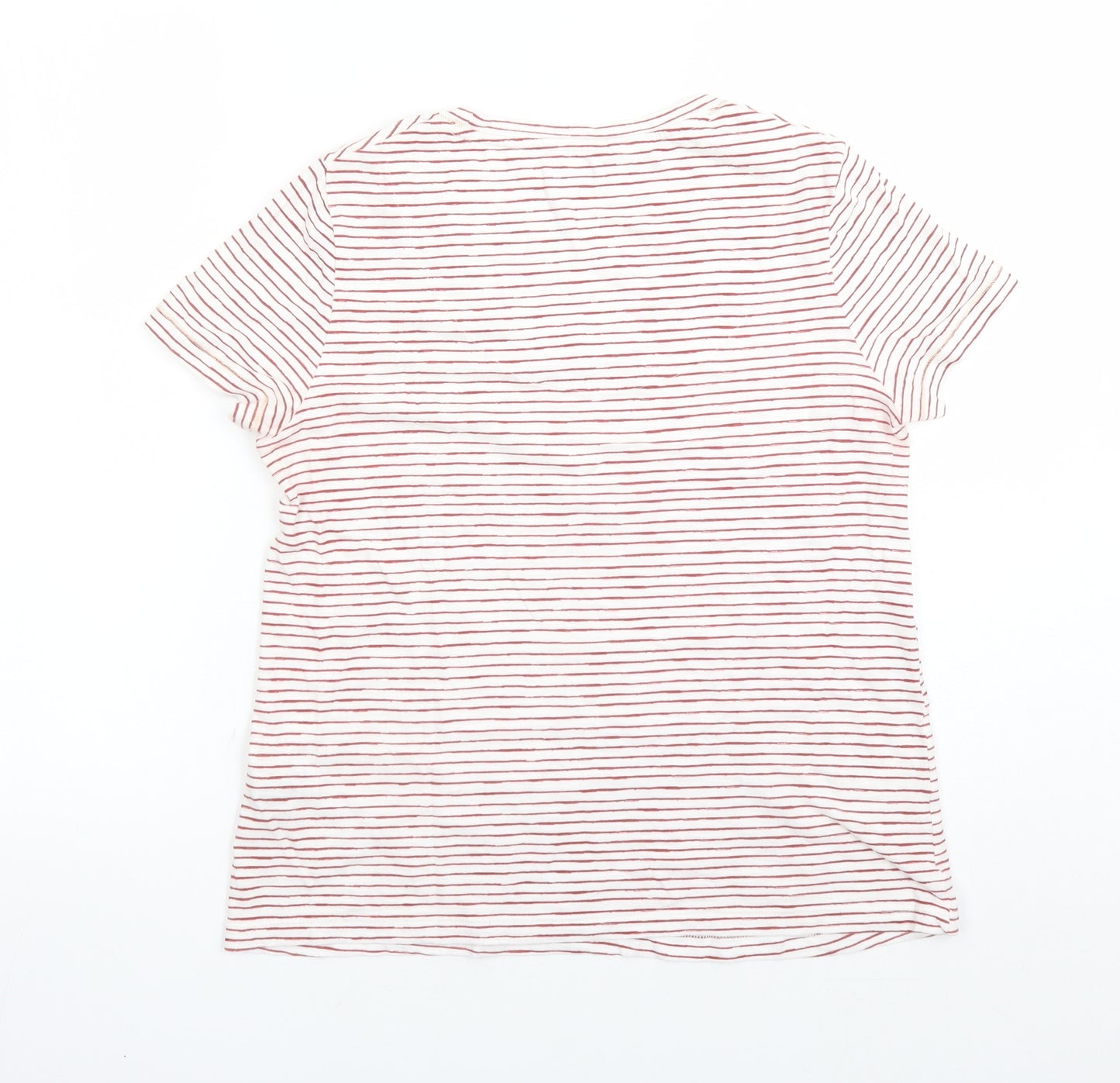 Marks and Spencer Womens White Striped 100% Cotton Basic T-Shirt Size 10 Round Neck
