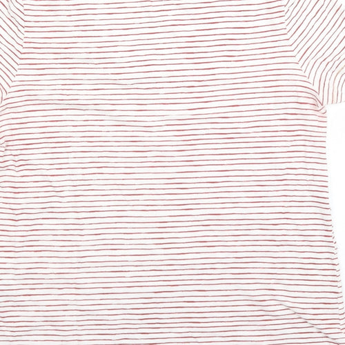 Marks and Spencer Womens White Striped 100% Cotton Basic T-Shirt Size 10 Round Neck