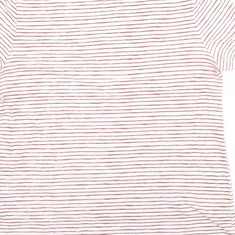 Marks and Spencer Womens White Striped 100% Cotton Basic T-Shirt Size 10 Round Neck
