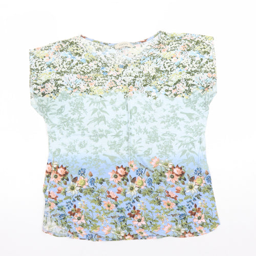 Oasis Womens Multicoloured Floral Viscose Basic T-Shirt Size M Round Neck