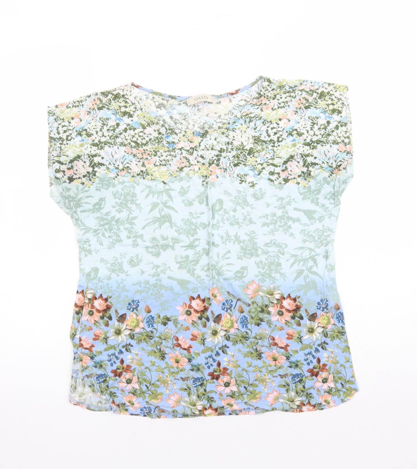 Oasis Womens Multicoloured Floral Viscose Basic T-Shirt Size M Round Neck