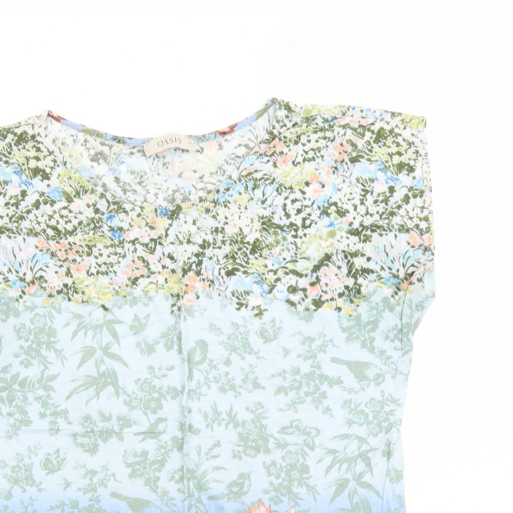 Oasis Womens Multicoloured Floral Viscose Basic T-Shirt Size M Round Neck