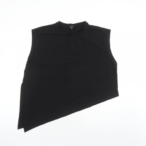 Saint + Sofia Womens Black Cotton Cropped T-Shirt Size 14 Round Neck - Asymmetrical