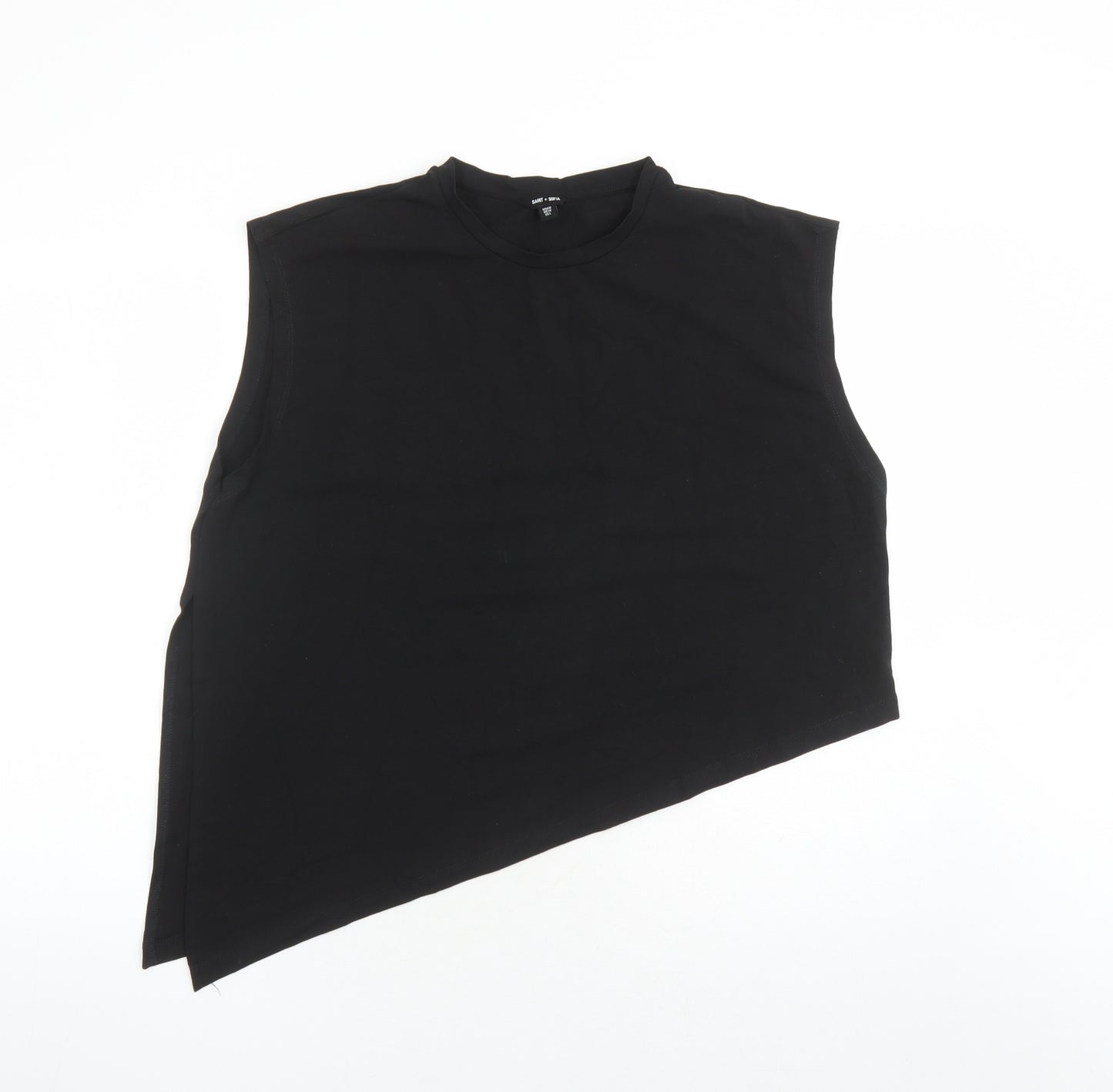 Saint + Sofia Womens Black Cotton Cropped T-Shirt Size 14 Round Neck - Asymmetrical