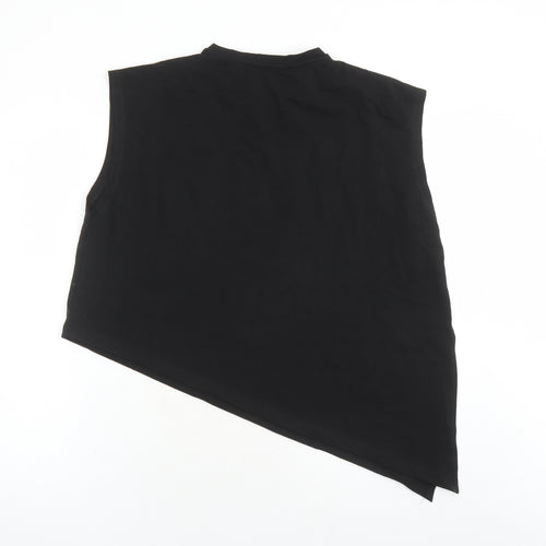 Saint + Sofia Womens Black Cotton Cropped T-Shirt Size 14 Round Neck - Asymmetrical