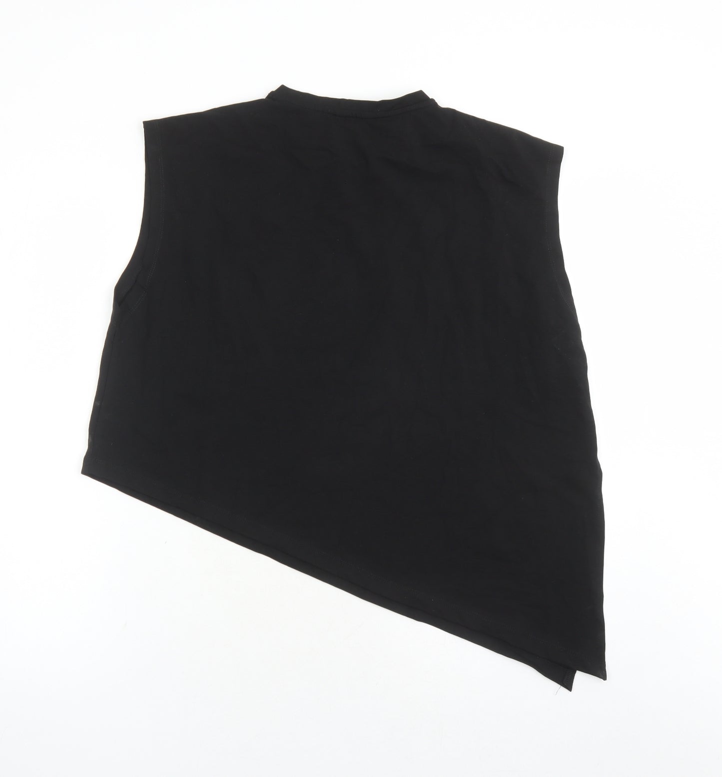 Saint + Sofia Womens Black Cotton Cropped T-Shirt Size 14 Round Neck - Asymmetrical
