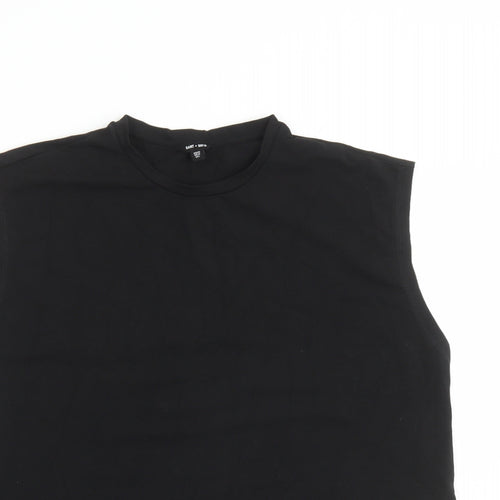 Saint + Sofia Womens Black Cotton Cropped T-Shirt Size 14 Round Neck - Asymmetrical