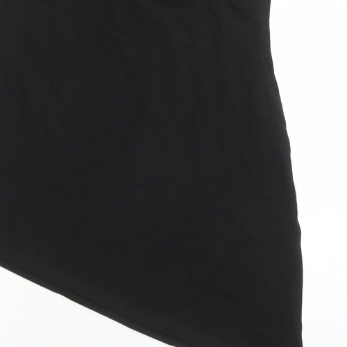 Saint + Sofia Womens Black Cotton Cropped T-Shirt Size 14 Round Neck - Asymmetrical