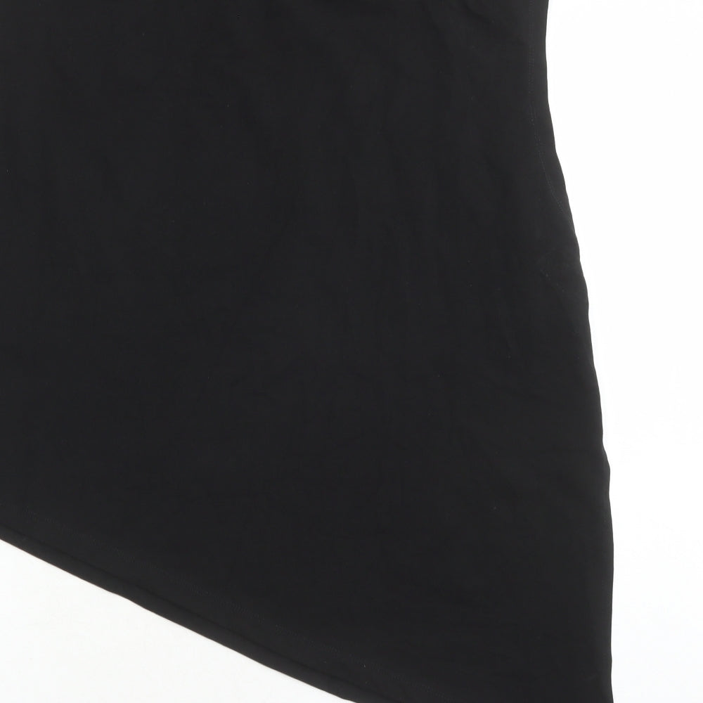 Saint + Sofia Womens Black Cotton Cropped T-Shirt Size 14 Round Neck - Asymmetrical