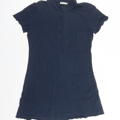 Stradivarius Womens Blue Cotton T-Shirt Dress Size XL Collared Button - Polo Shirt Dress