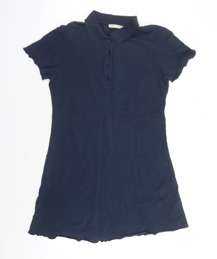 Stradivarius Womens Blue Cotton T-Shirt Dress Size XL Collared Button - Polo Shirt Dress