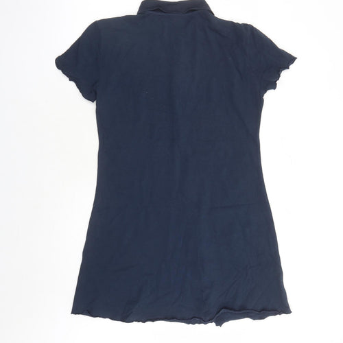 Stradivarius Womens Blue Cotton T-Shirt Dress Size XL Collared Button - Polo Shirt Dress