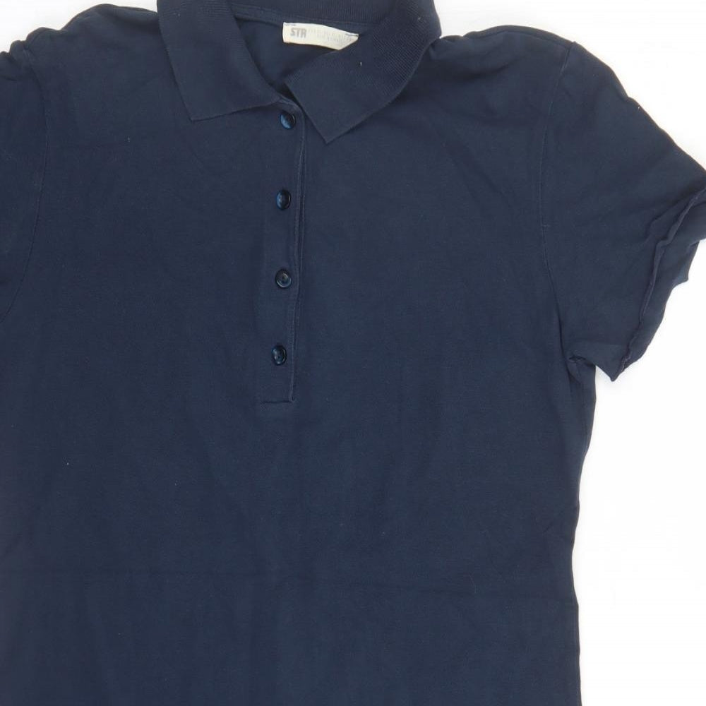 Stradivarius Womens Blue Cotton T-Shirt Dress Size XL Collared Button - Polo Shirt Dress