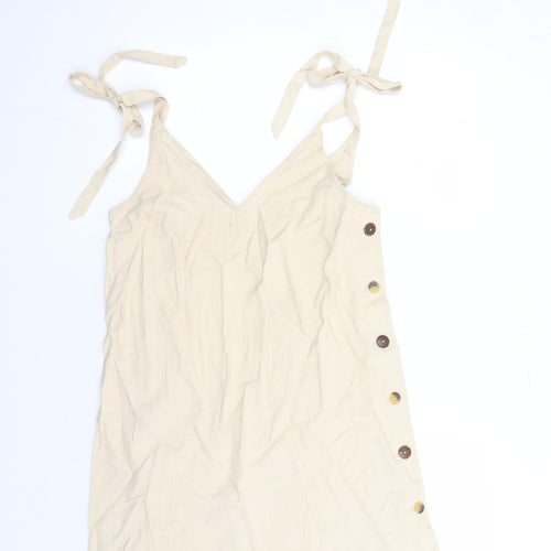 Topshop Womens Beige Viscose Tank Dress Size 12 V-Neck Button