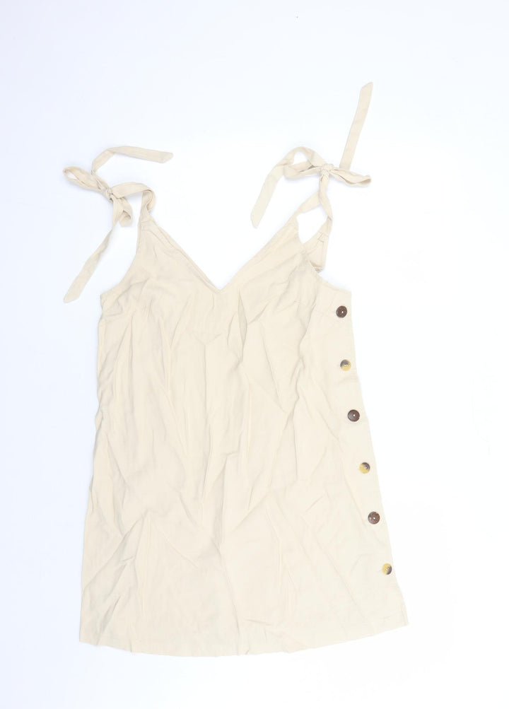 Topshop Womens Beige Viscose Tank Dress Size 12 V-Neck Button
