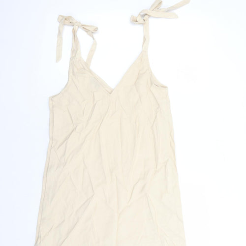 Topshop Womens Beige Viscose Tank Dress Size 12 V-Neck Button