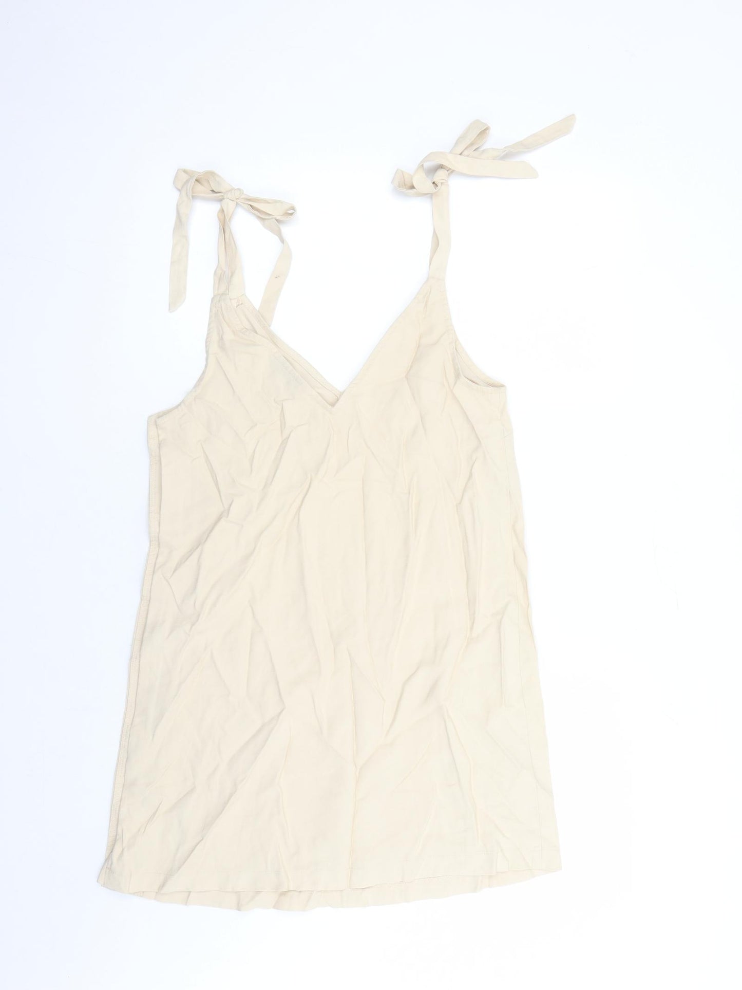 Topshop Womens Beige Viscose Tank Dress Size 12 V-Neck Button