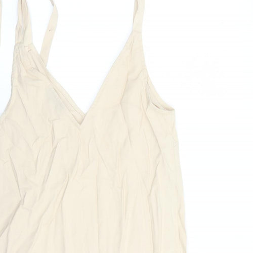 Topshop Womens Beige Viscose Tank Dress Size 12 V-Neck Button
