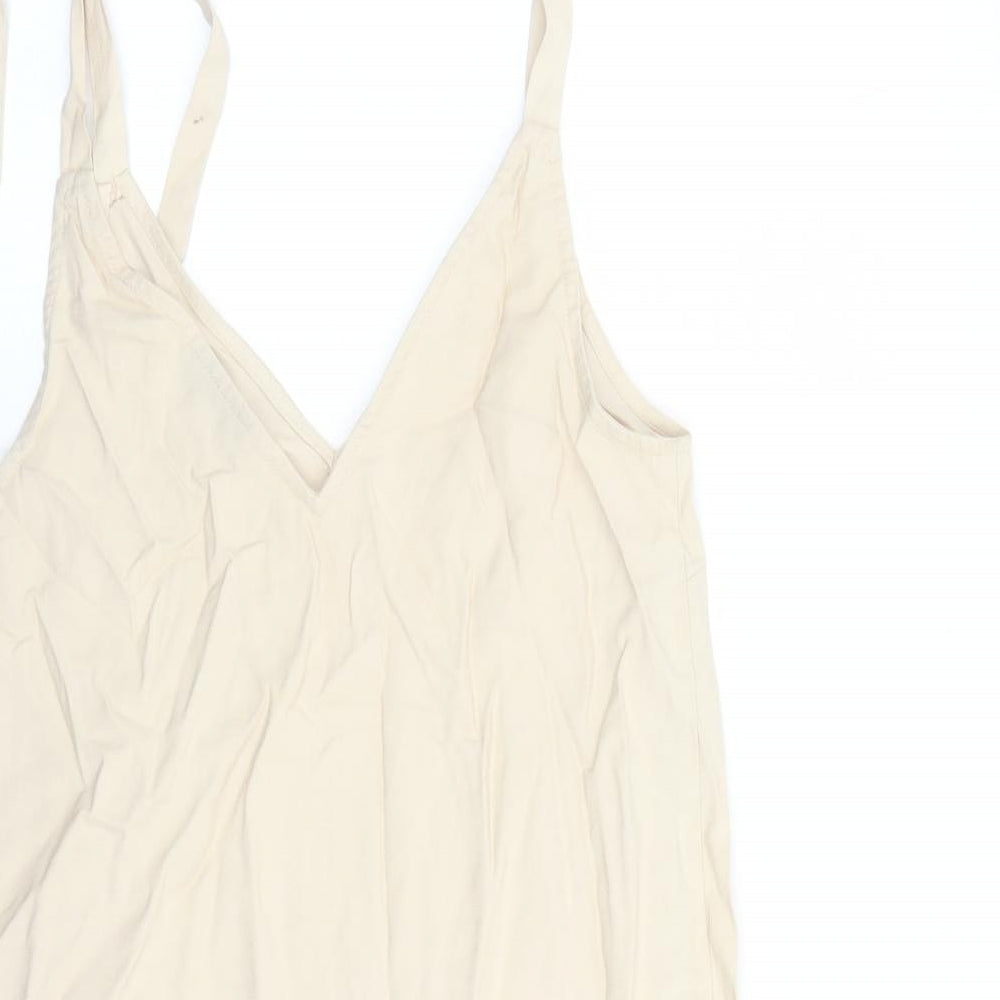 Topshop Womens Beige Viscose Tank Dress Size 12 V-Neck Button