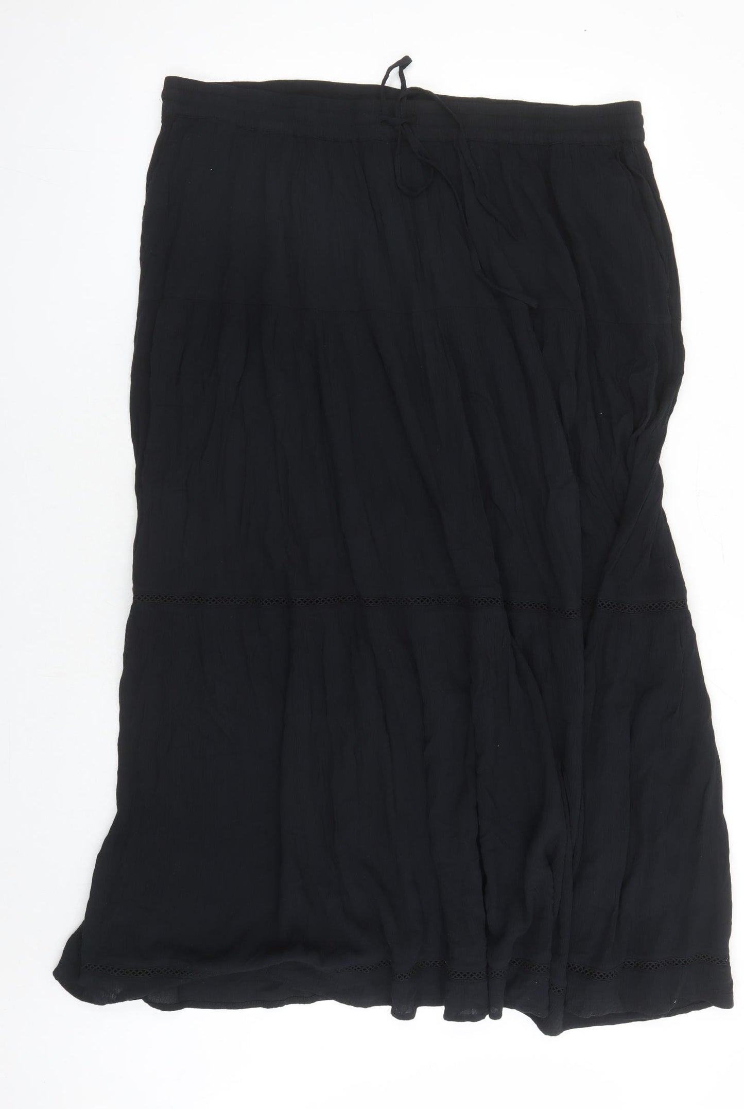 Marks and Spencer Womens Black Viscose Peasant Skirt Size 22 Drawstring - Elasticated Waist