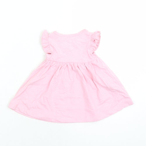 Marks and Spencer Girls Pink Cotton Fit & Flare Size 0-3 Months Round Neck Snap - Happy