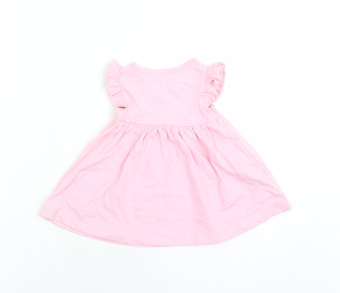 Marks and Spencer Girls Pink Cotton Fit & Flare Size 0-3 Months Round Neck Snap - Happy